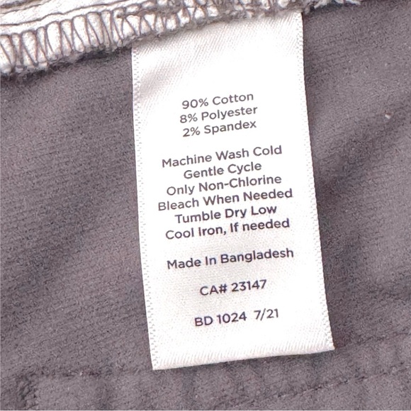 TALBOTS SIZE 2 HIGH-RISE STRAIGHT-LEG GRAY VELVETEEN 5 POCKET STRETCH JEANS - Picture 7 of 7